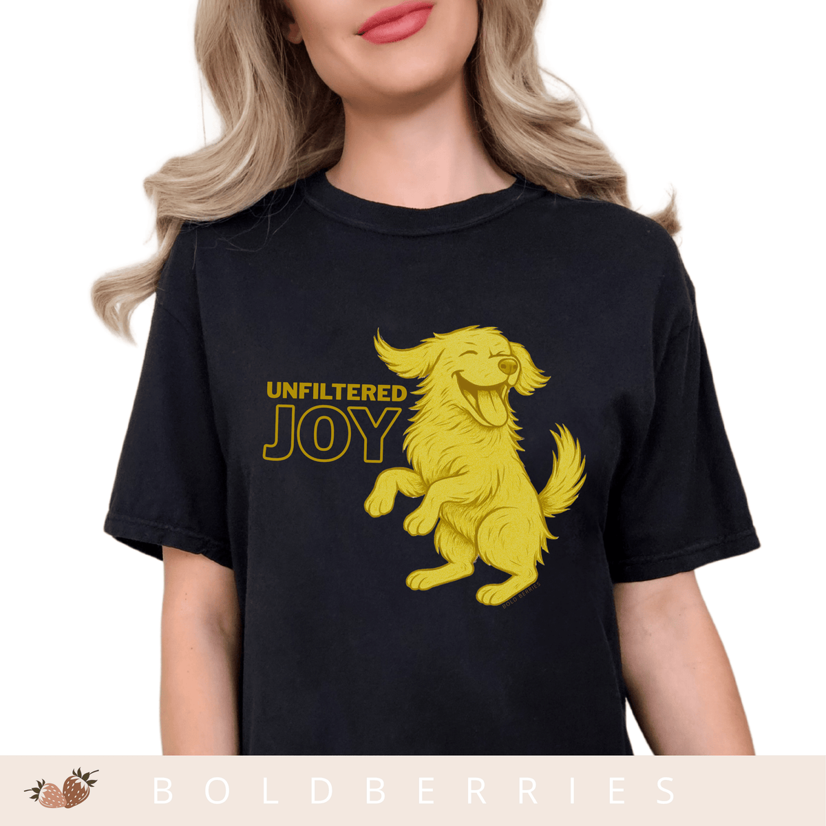 Unfiltered Joy Dog T-Shirt — Happy Golden Retriever Graphic Tee - Adult T-Shirt