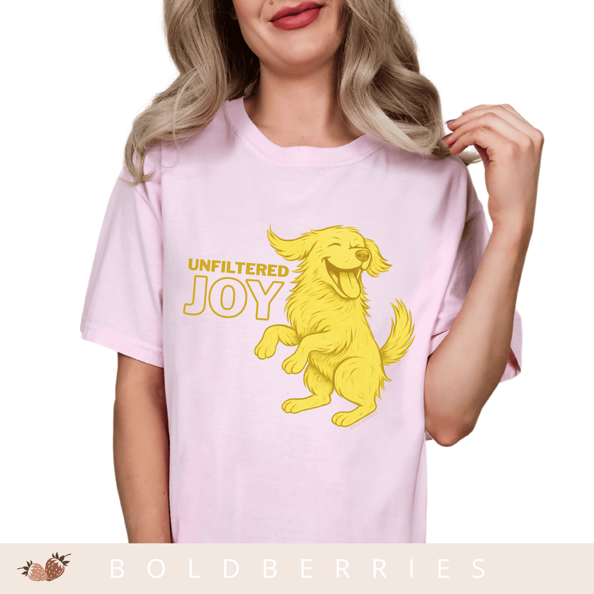 Unfiltered Joy Dog T-Shirt — Happy Golden Retriever Graphic Tee - Adult T-Shirt