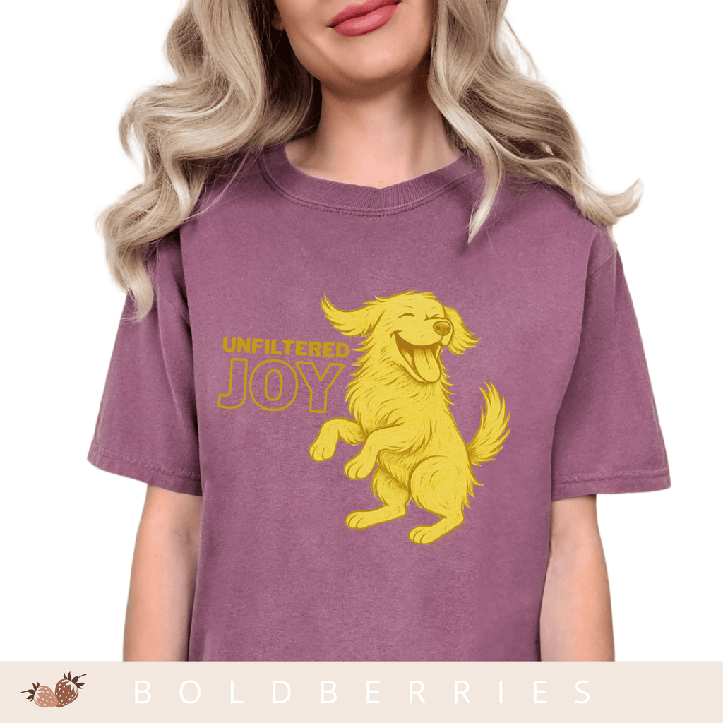 Unfiltered Joy Dog T-Shirt — Happy Golden Retriever Graphic Tee - Adult T-Shirt