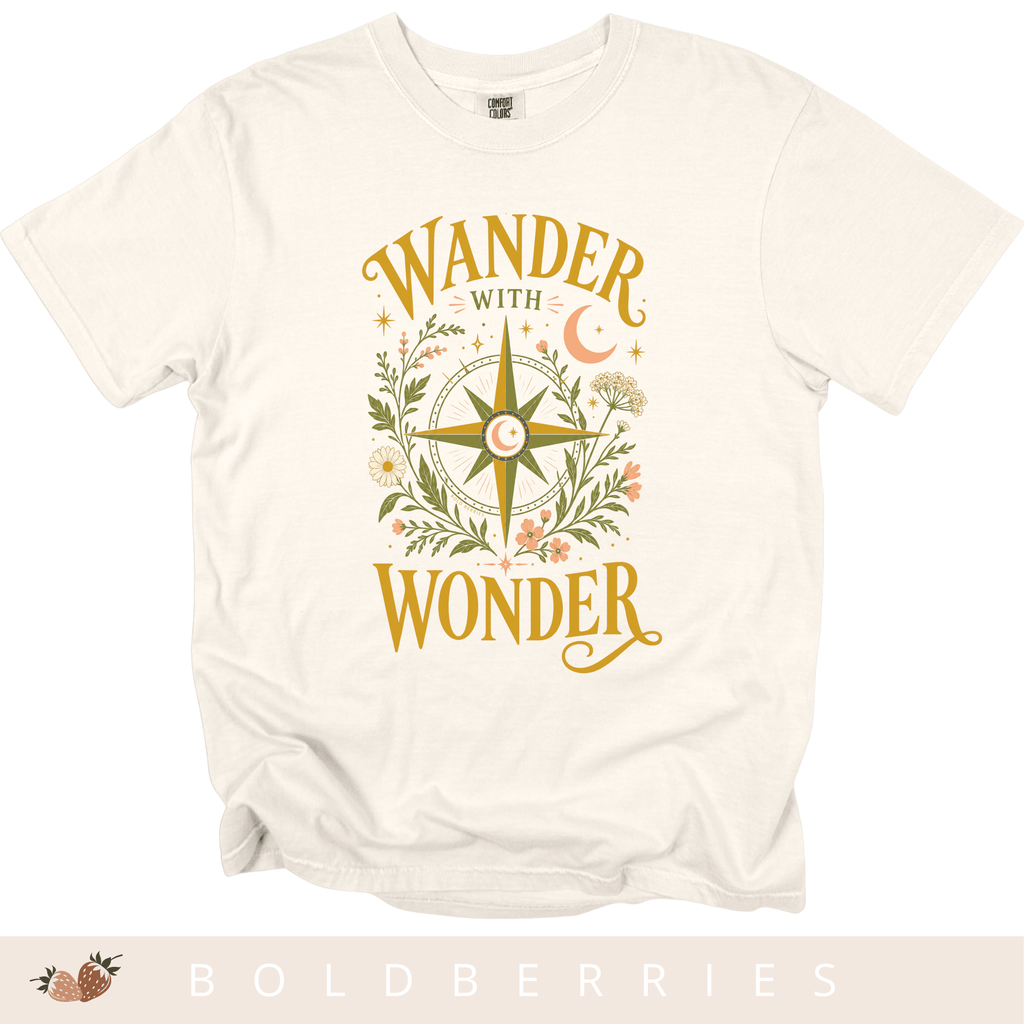 Wander with Wonder T-Shirt — Compass Floral Adventure Tee