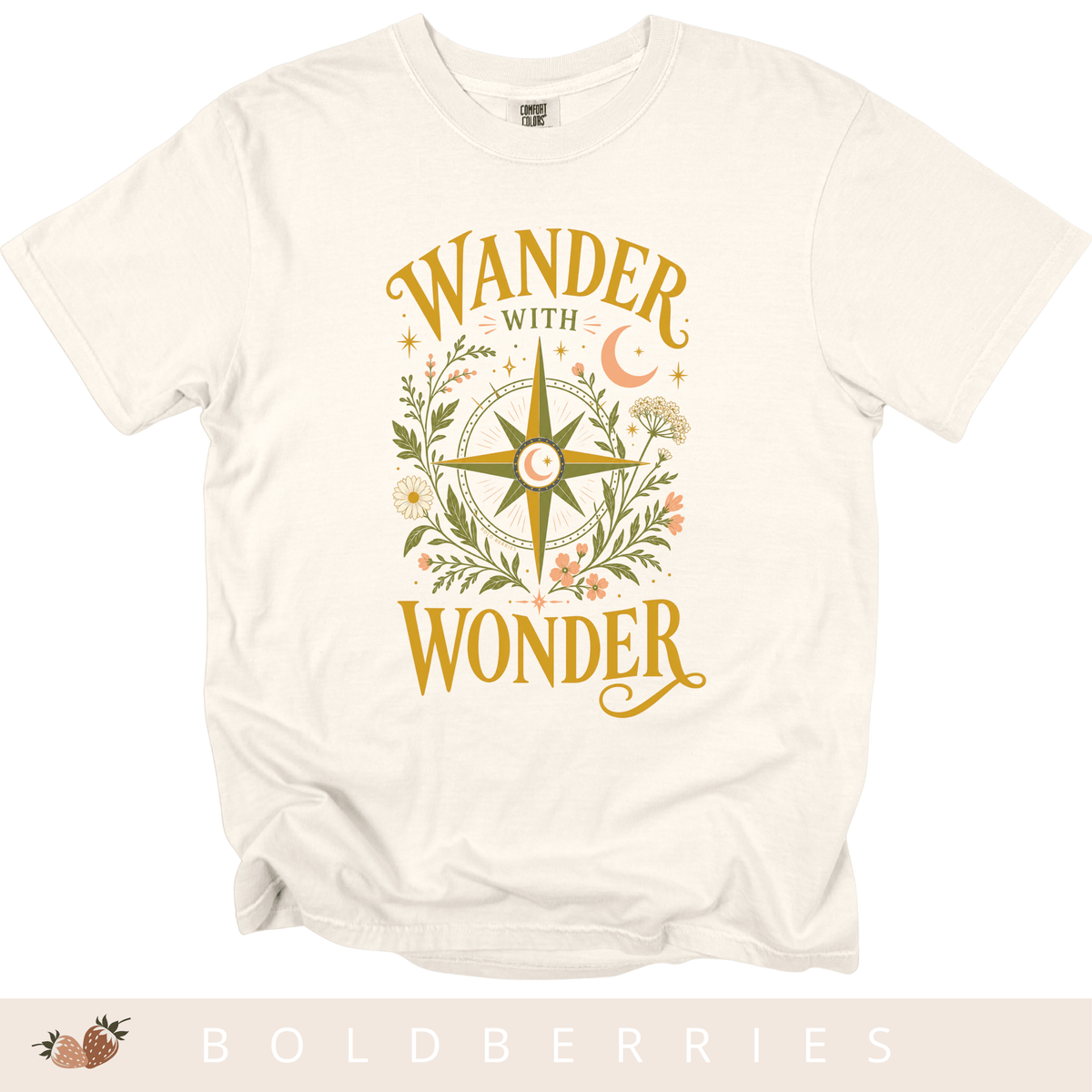 Wander with Wonder T-Shirt — Compass Floral Adventure Tee