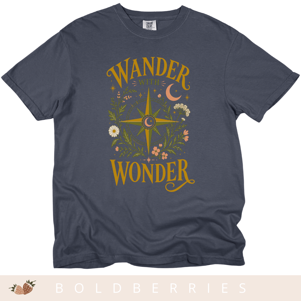 Wander with Wonder T-Shirt — Compass Floral Adventure Tee