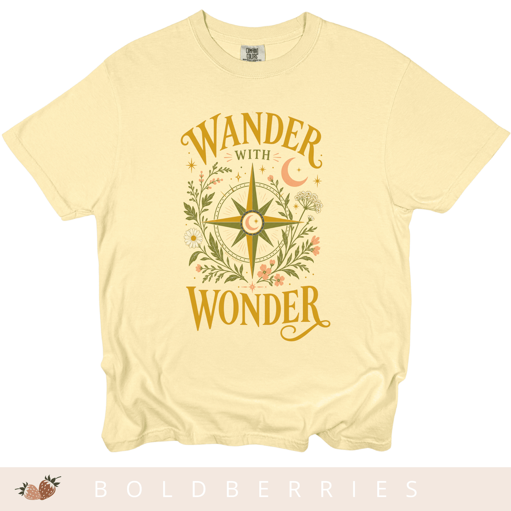 Wander with Wonder T-Shirt — Compass Floral Adventure Tee
