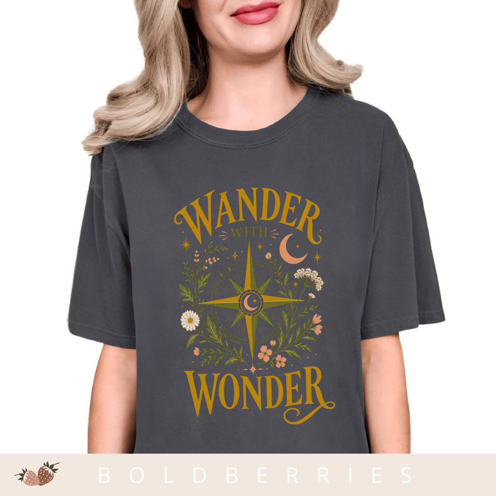 Wander with Wonder T-Shirt — Compass Floral Adventure Tee