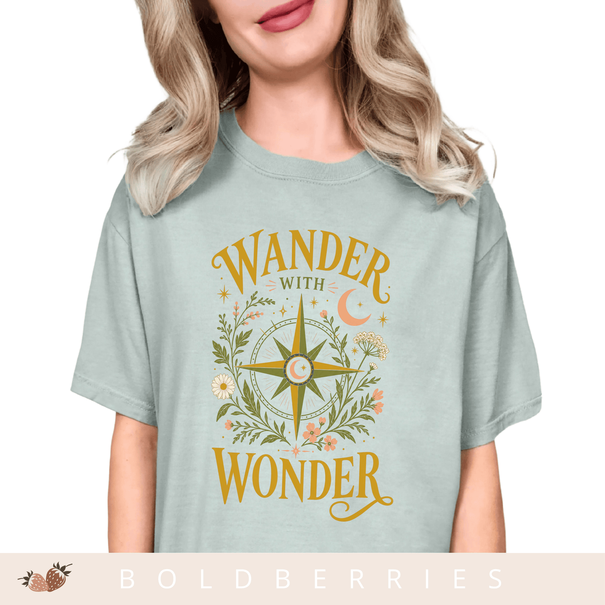 Wander with Wonder T-Shirt — Compass Floral Adventure Tee
