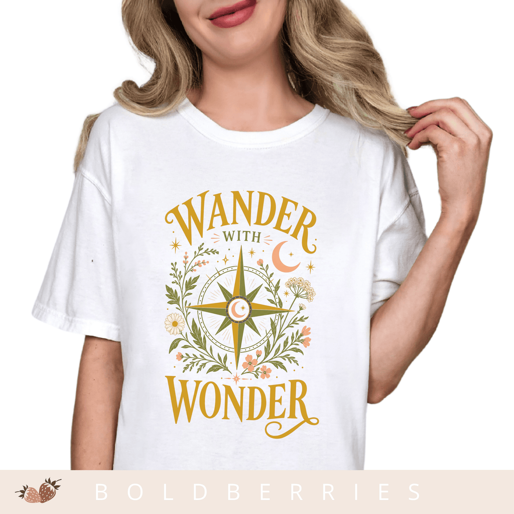 Wander with Wonder T-Shirt — Compass Floral Adventure Tee