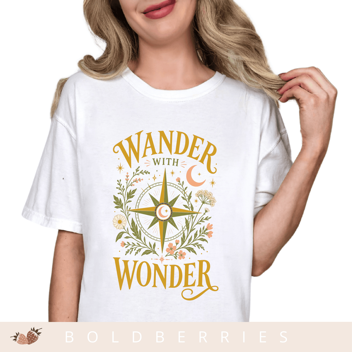 Wander with Wonder T-Shirt — Compass Floral Adventure Tee