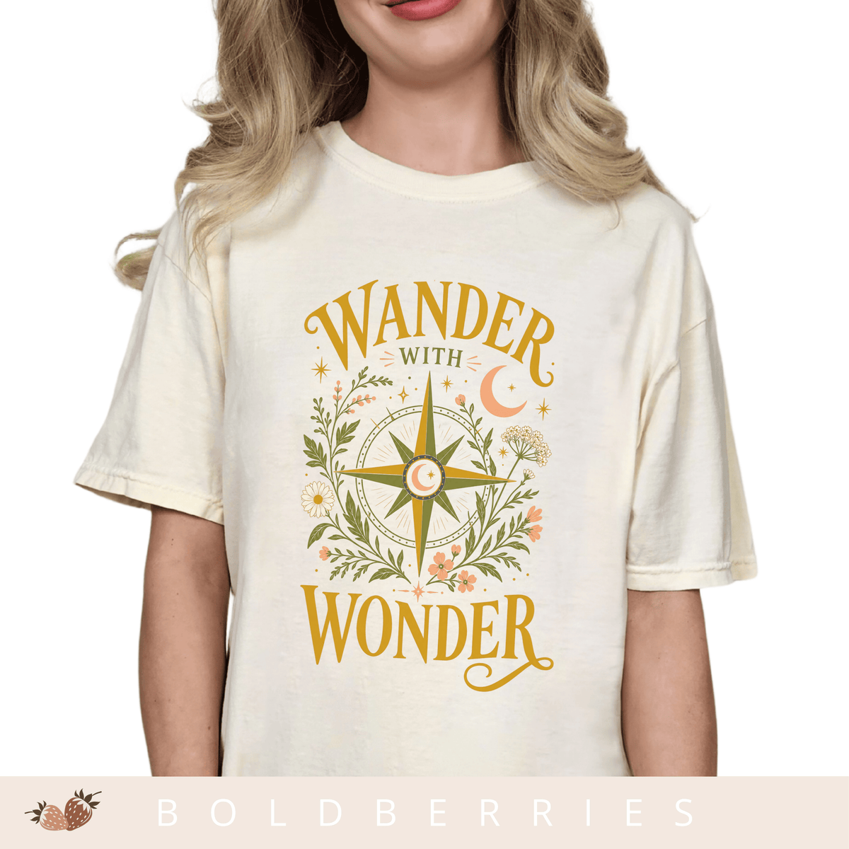 Wander with Wonder T-Shirt — Compass Floral Adventure Tee