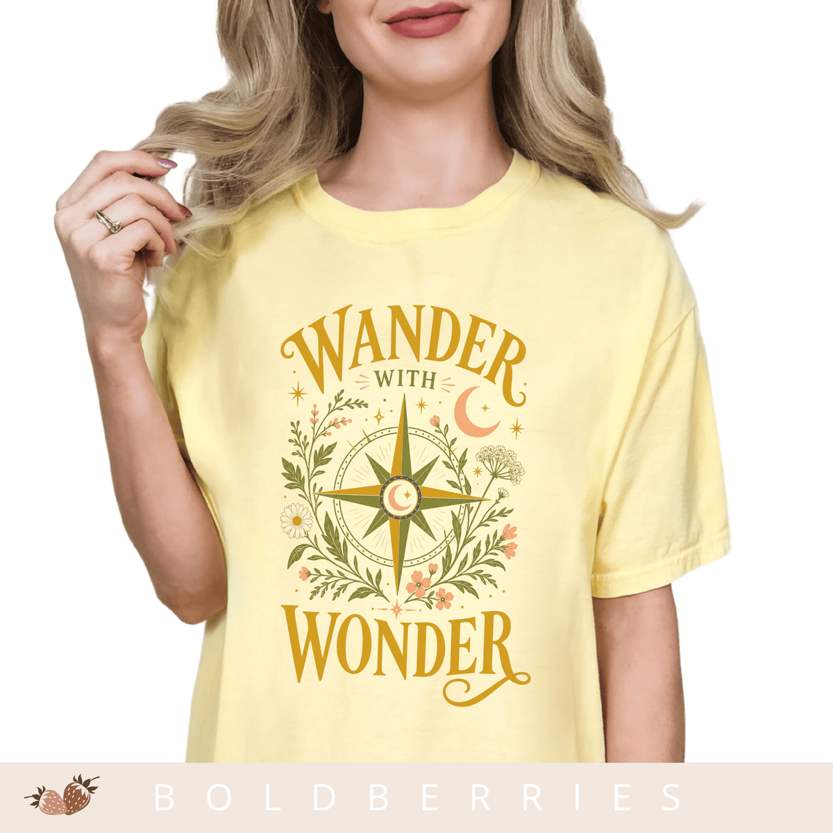 Wander with Wonder T-Shirt — Compass Floral Adventure Tee