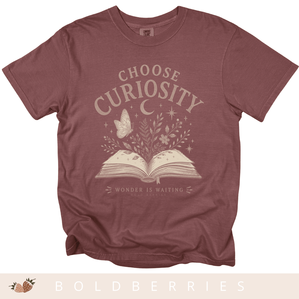 Choose Curiosity Book T-Shirt — Literary Graphic Tee for Readers & Dreamers