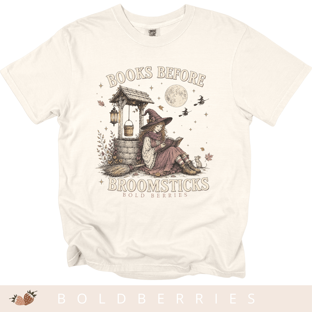 Books Before Broomsticks T-Shirt — Witchy Reading Graphic Tee
