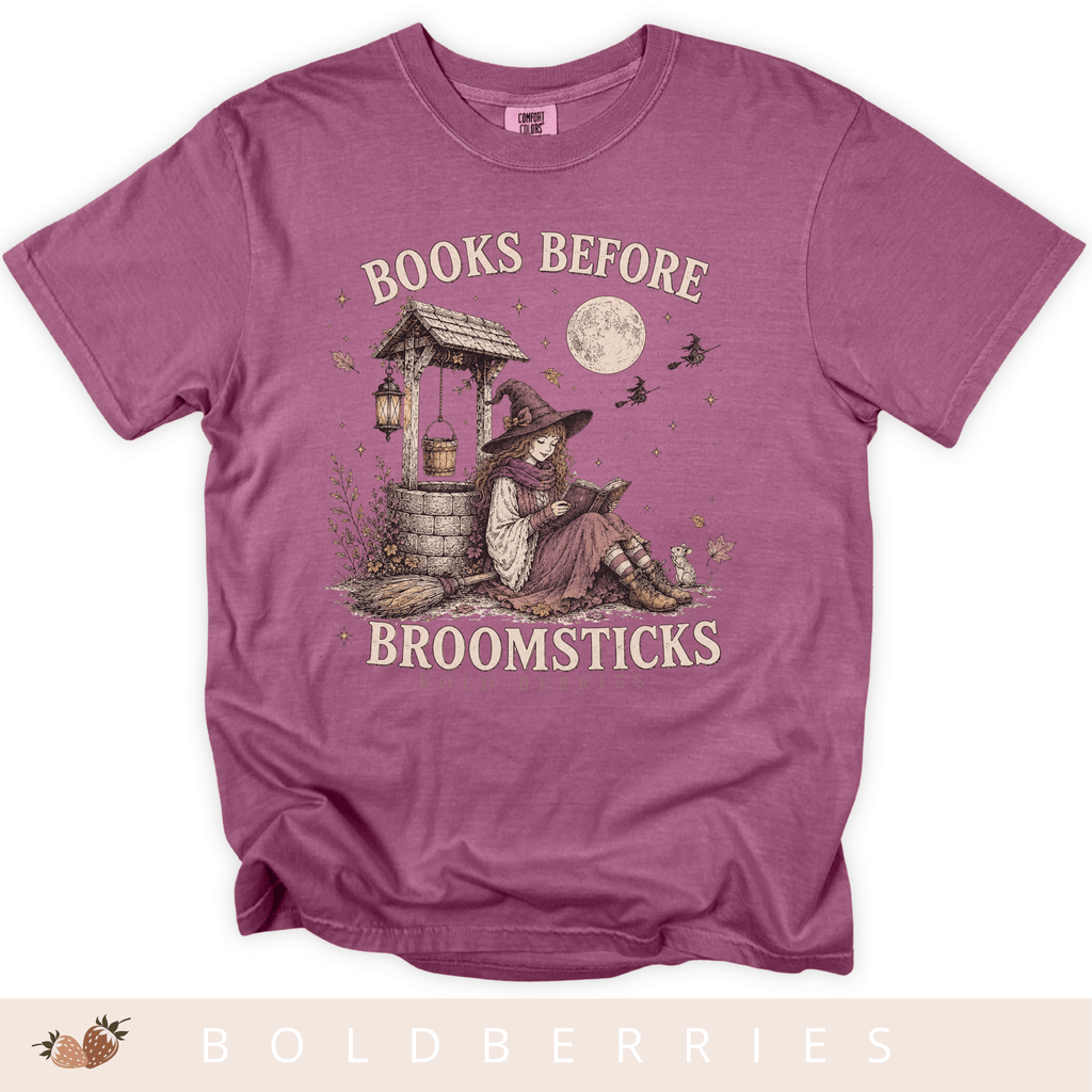 Books Before Broomsticks T-Shirt — Witchy Reading Graphic Tee