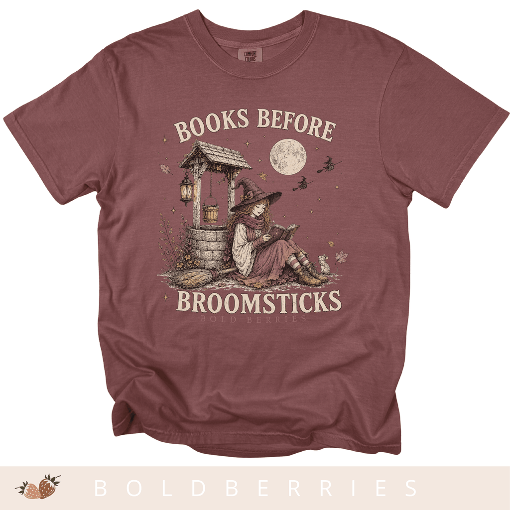 Books Before Broomsticks T-Shirt — Witchy Reading Graphic Tee