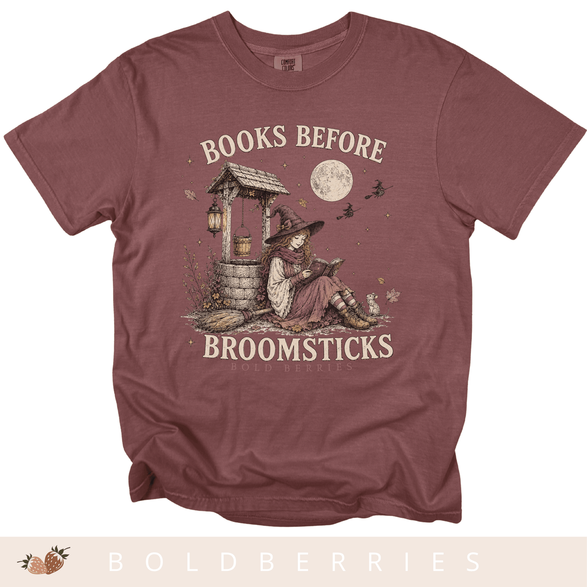 Books Before Broomsticks T-Shirt — Witchy Reading Graphic Tee