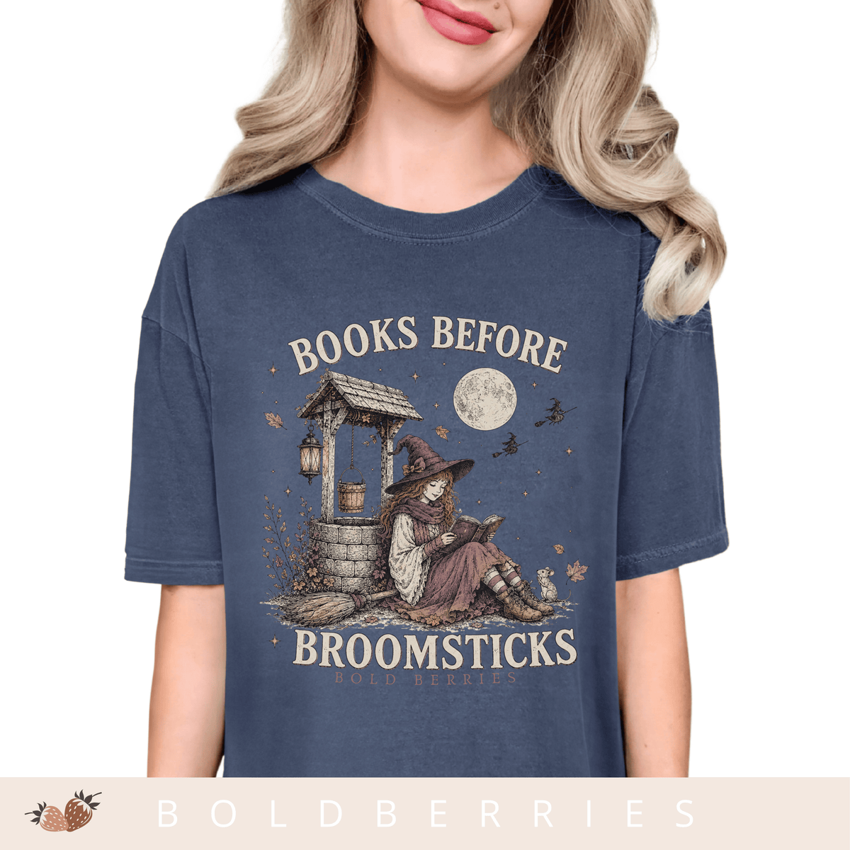 Books Before Broomsticks T-Shirt — Witchy Reading Graphic Tee