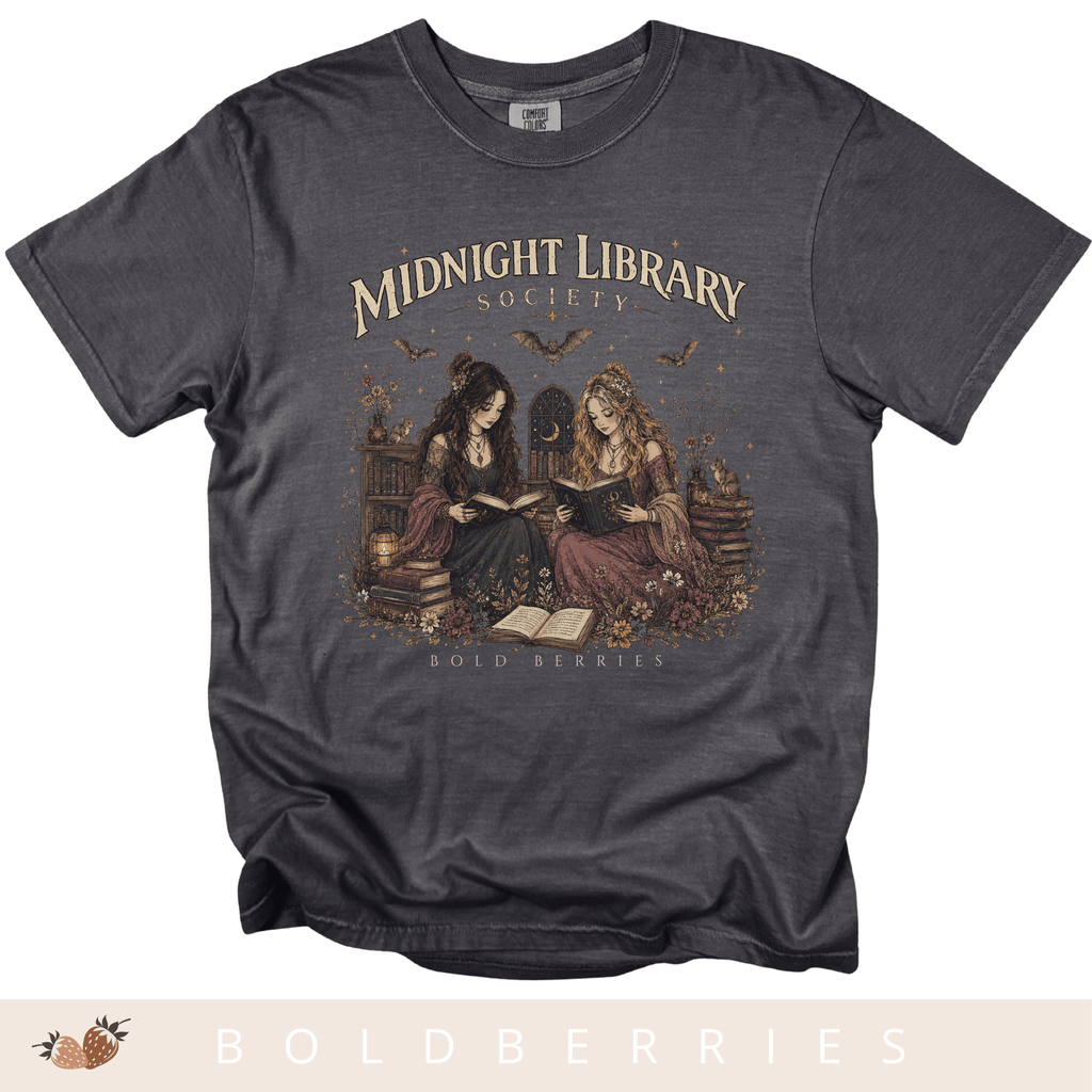 Midnight Library T-Shirt — "Midnight Library Society" Vintage Bookish Tee