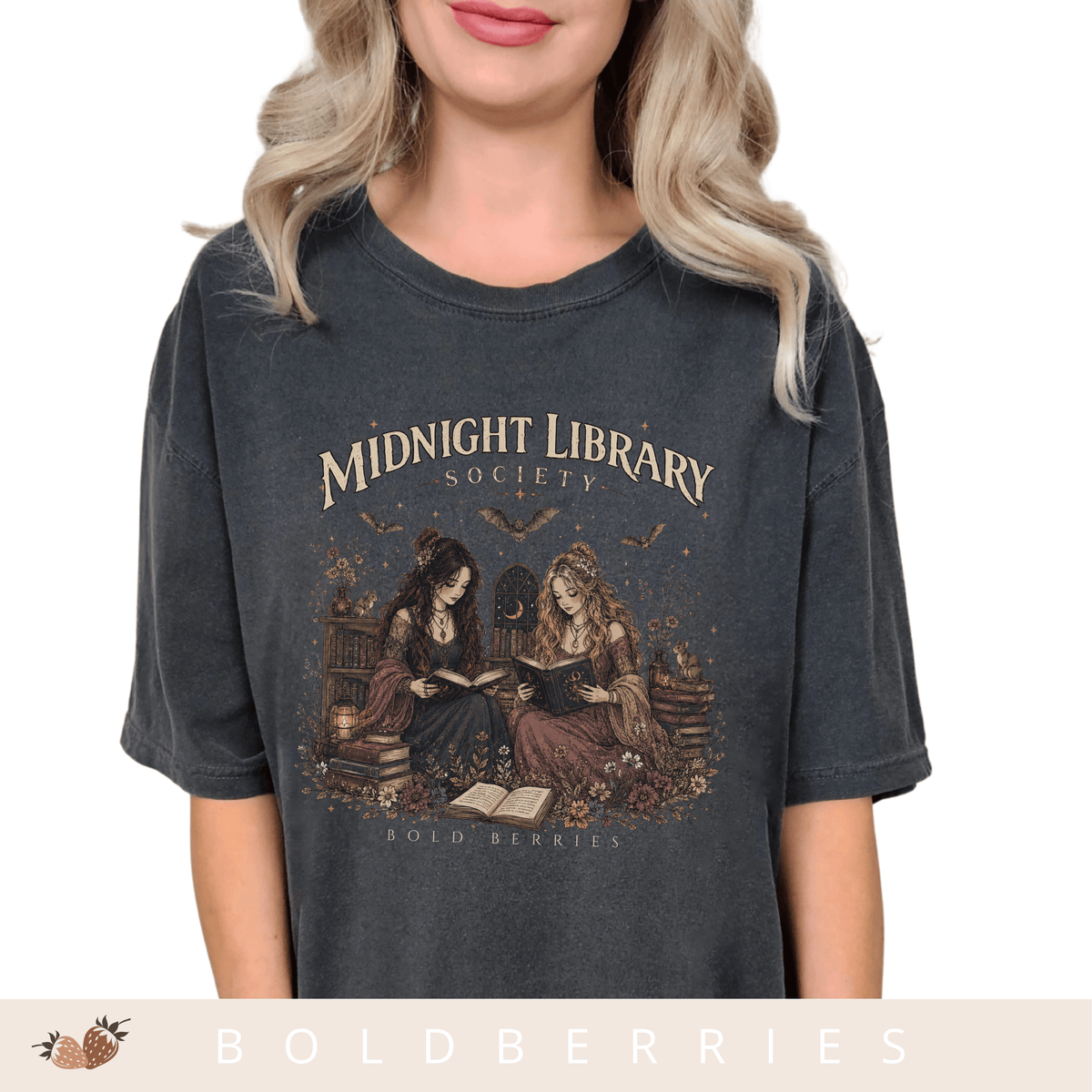 Midnight Library T-Shirt — "Midnight Library Society" Vintage Bookish Tee