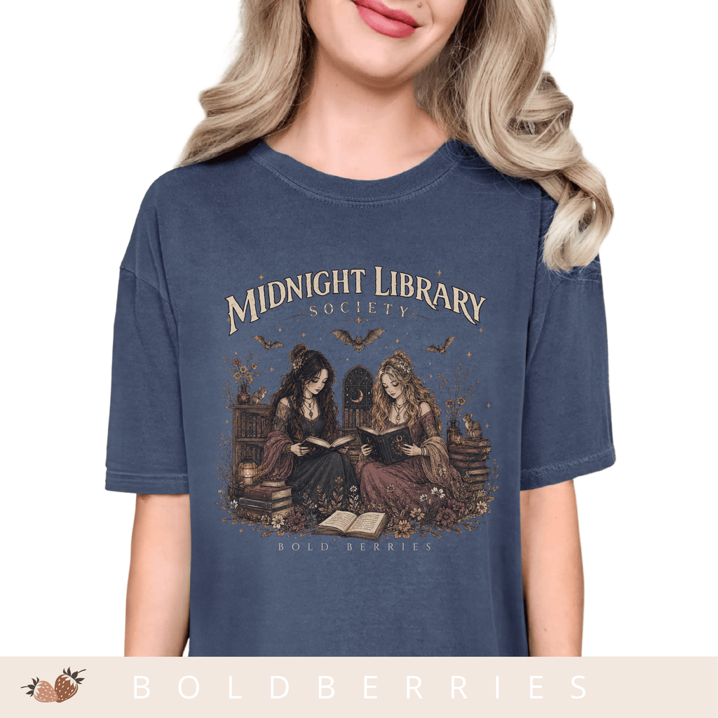 Midnight Library T-Shirt — "Midnight Library Society" Vintage Bookish Tee