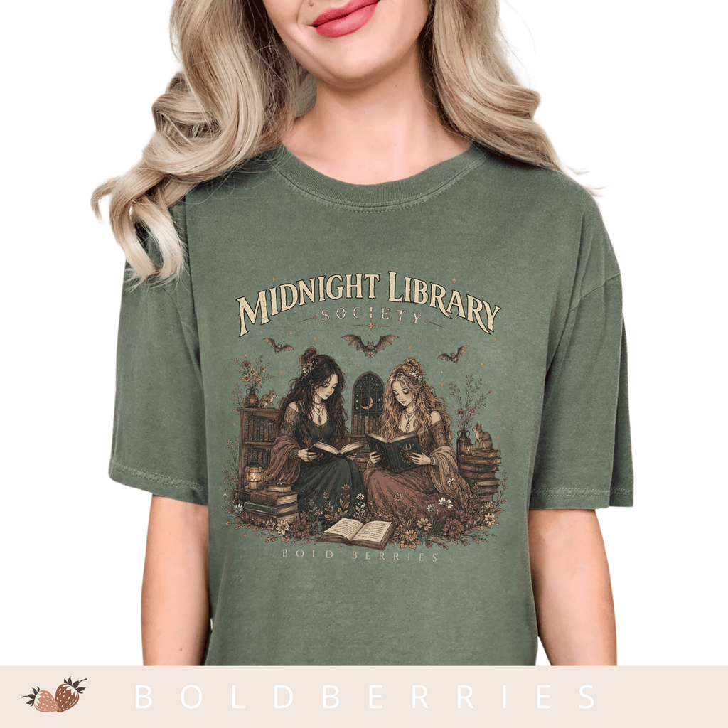 Midnight Library T-Shirt — "Midnight Library Society" Vintage Bookish Tee