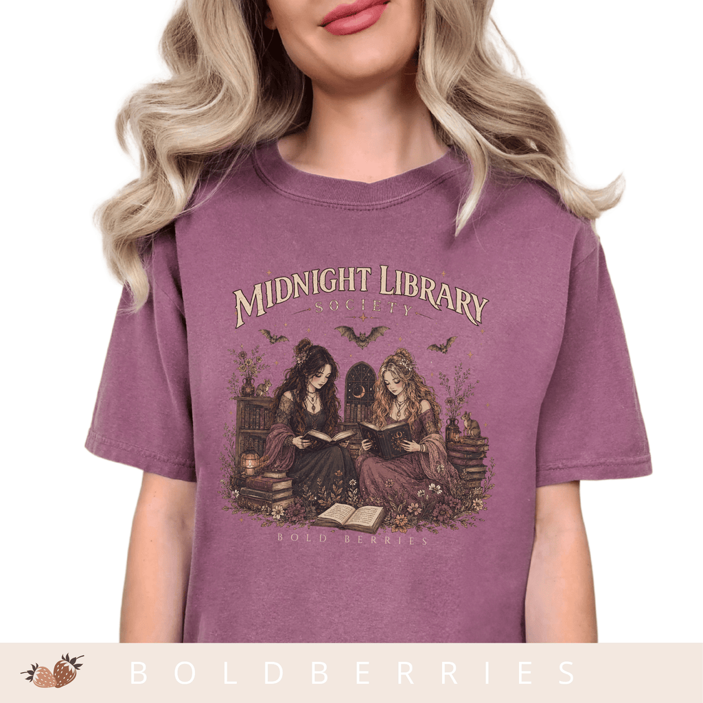 Midnight Library T-Shirt — "Midnight Library Society" Vintage Bookish Tee