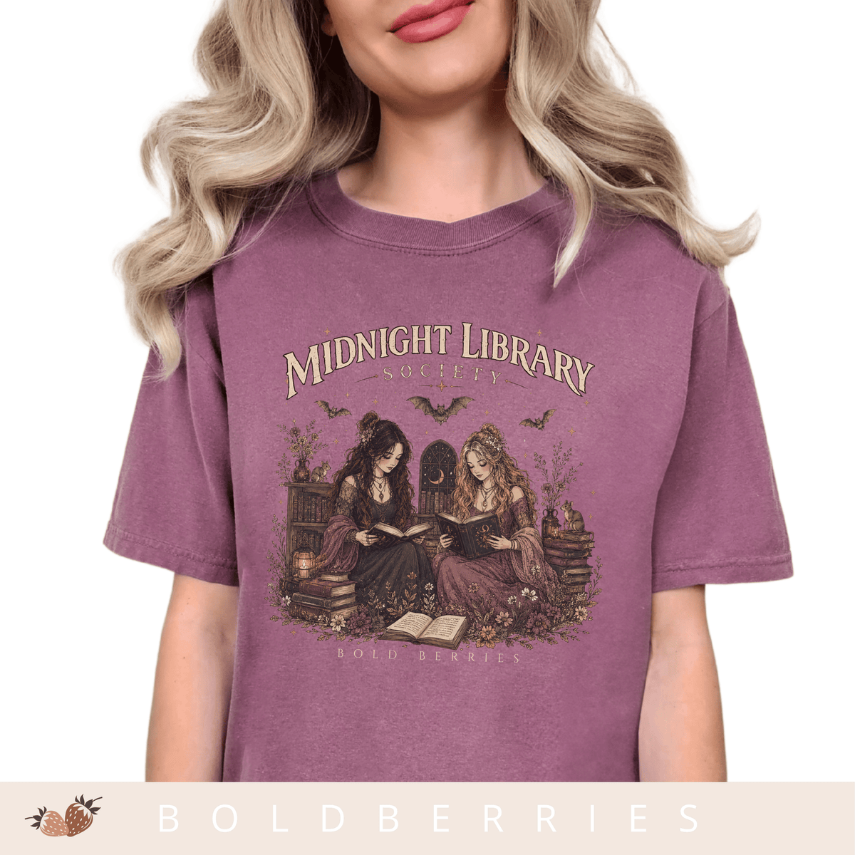 Midnight Library T-Shirt — "Midnight Library Society" Vintage Bookish Tee